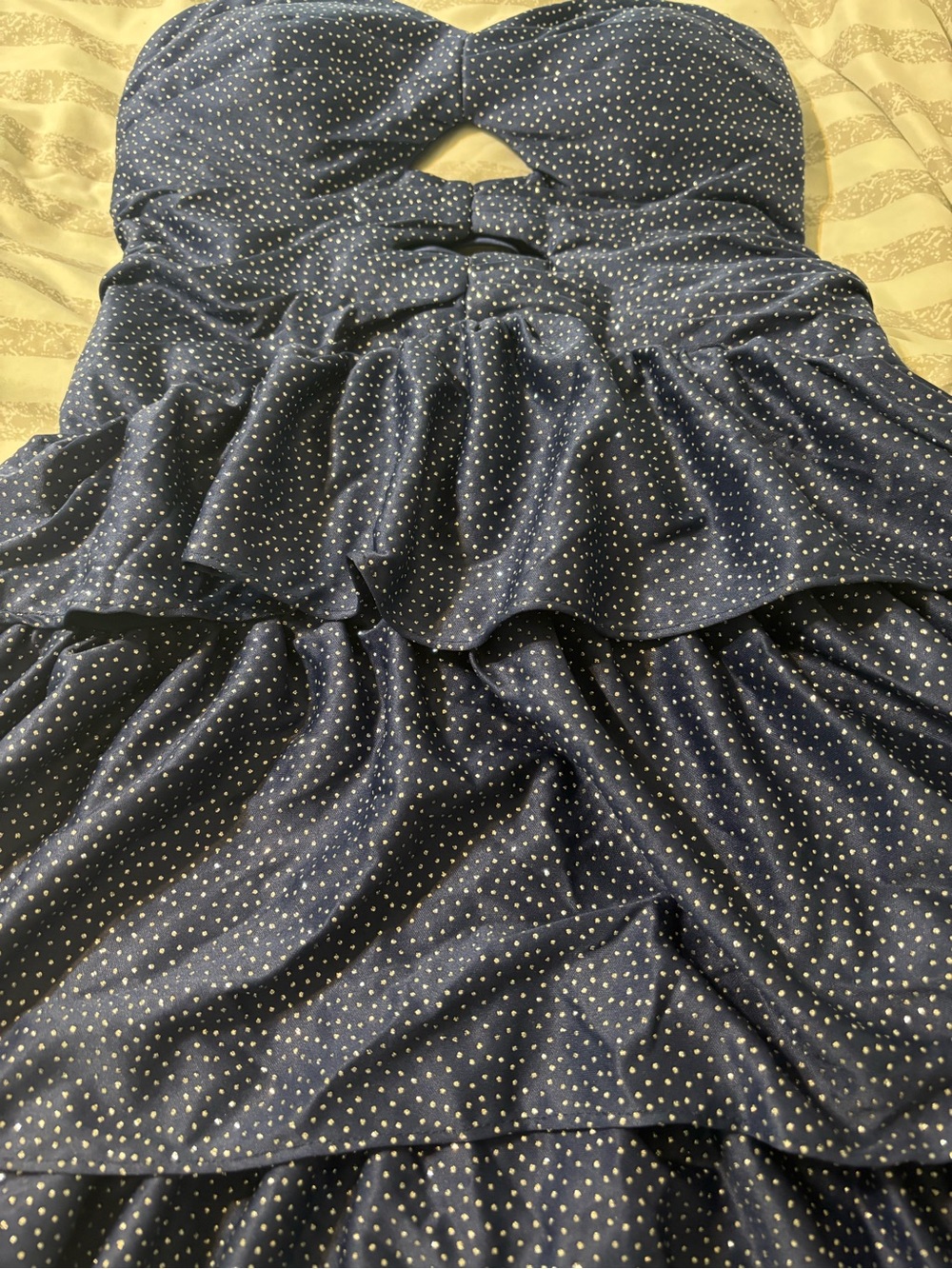White BM Shimmering Navy Glitter Dots Strapless Ruffle Dress 
Size 4